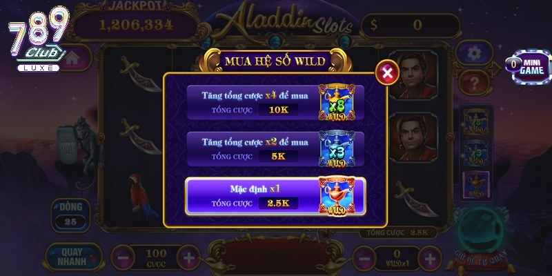 Một vài tính năng trong game Aladdin Slots 789Club