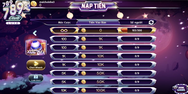 Các cửa cược hiện nay tại game xóc đĩa 789club